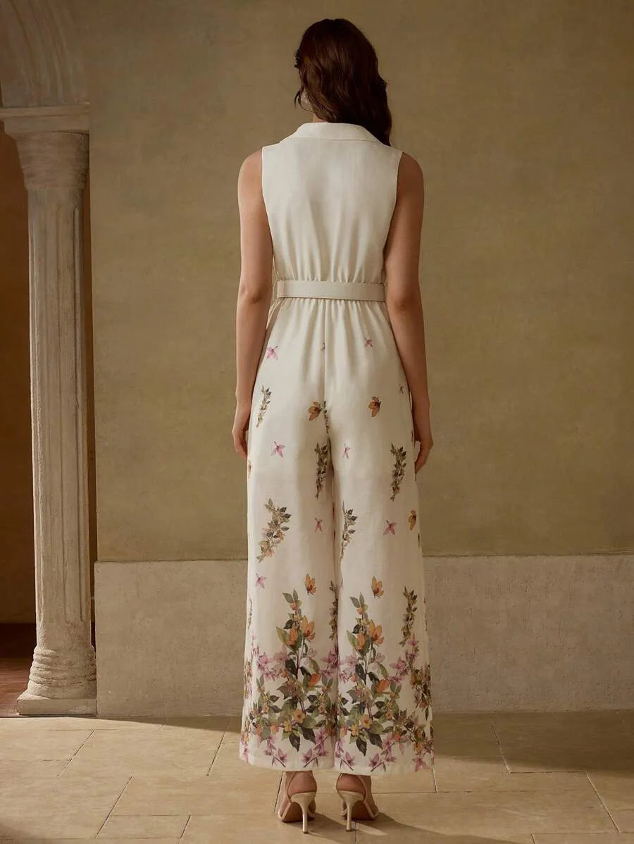 PREMIUM FLORAL PRINT BELTED JUMPSUIT