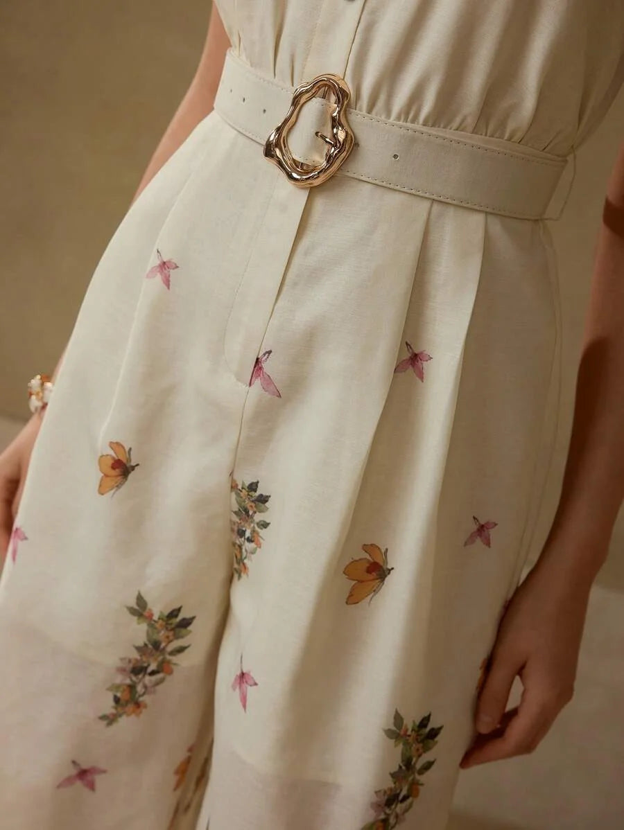 PREMIUM FLORAL PRINT BELTED JUMPSUIT