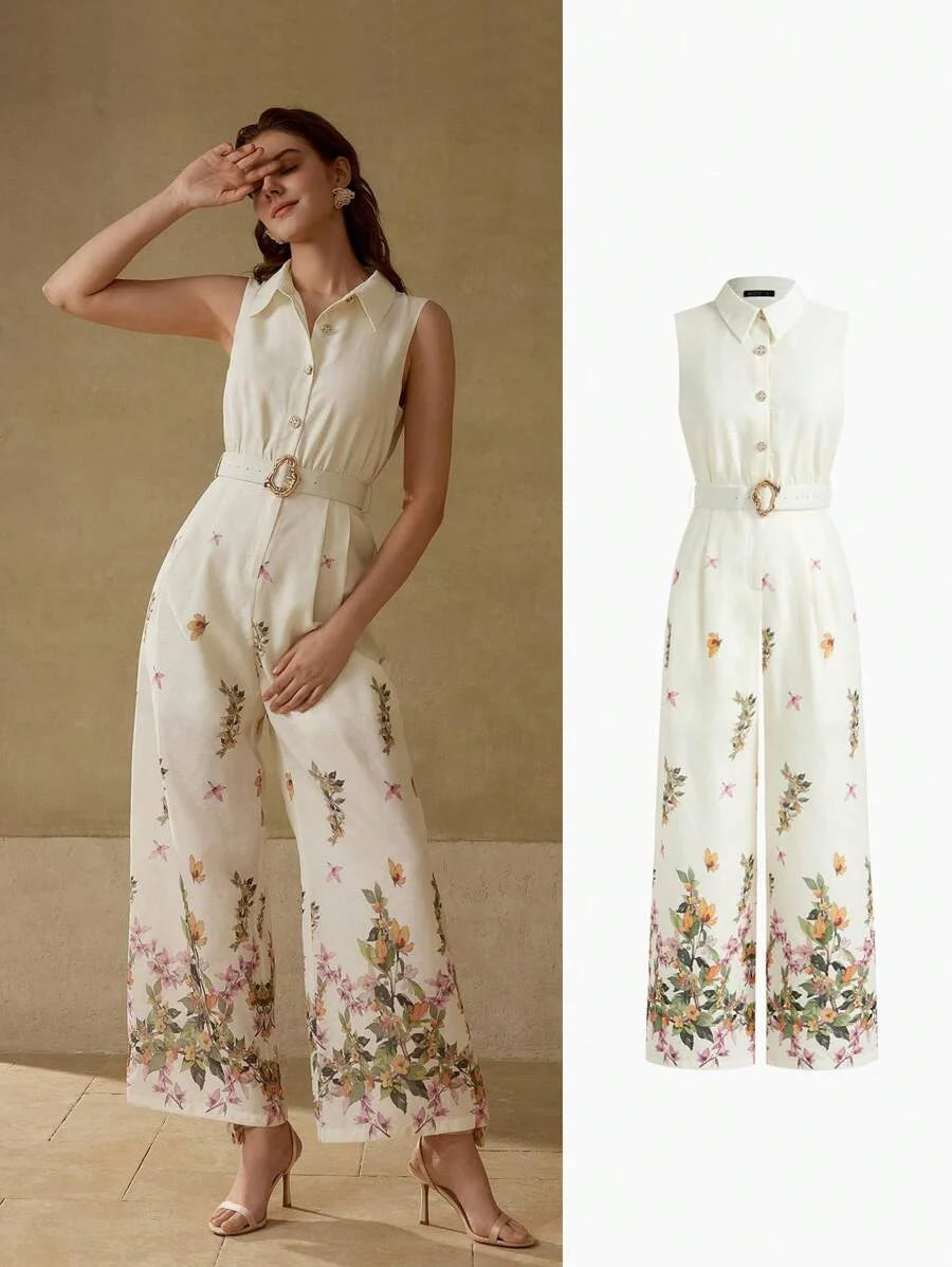 PREMIUM FLORAL PRINT BELTED JUMPSUIT