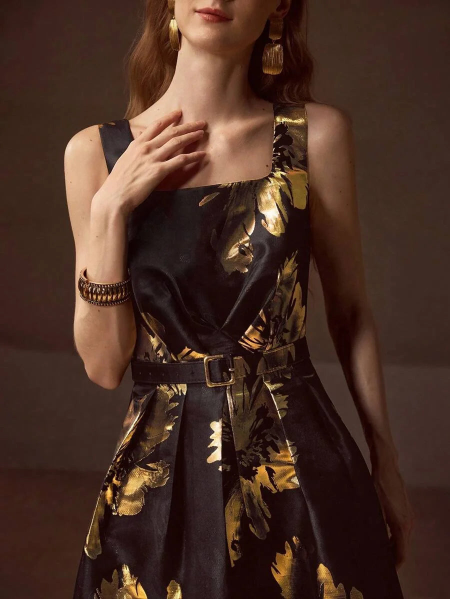PREMIUM FLORAL PRINT BELTED MIDI DRESS