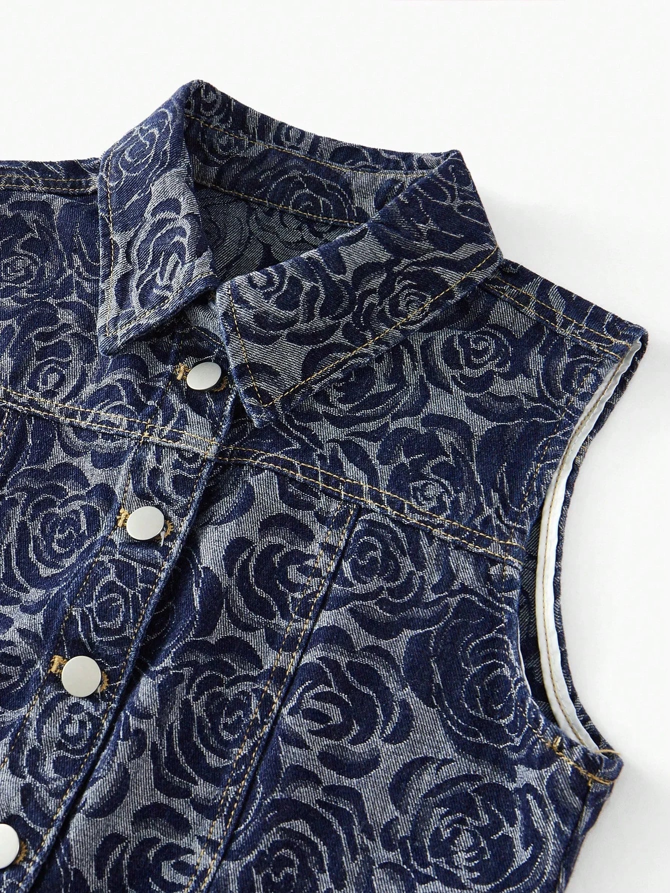 PREMIUM FLORAL PRINT BUTTON UP SLEEVELESS DENIM DRESSSPRINGSUMMER