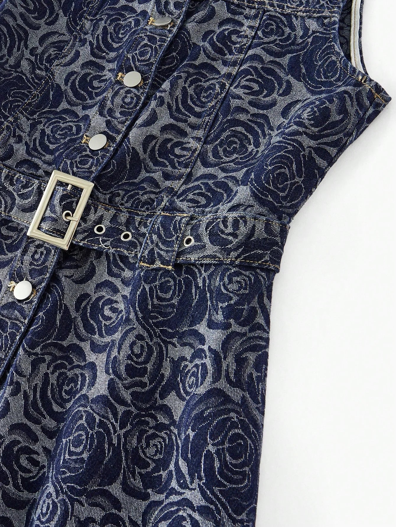 PREMIUM FLORAL PRINT BUTTON UP SLEEVELESS DENIM DRESSSPRINGSUMMER