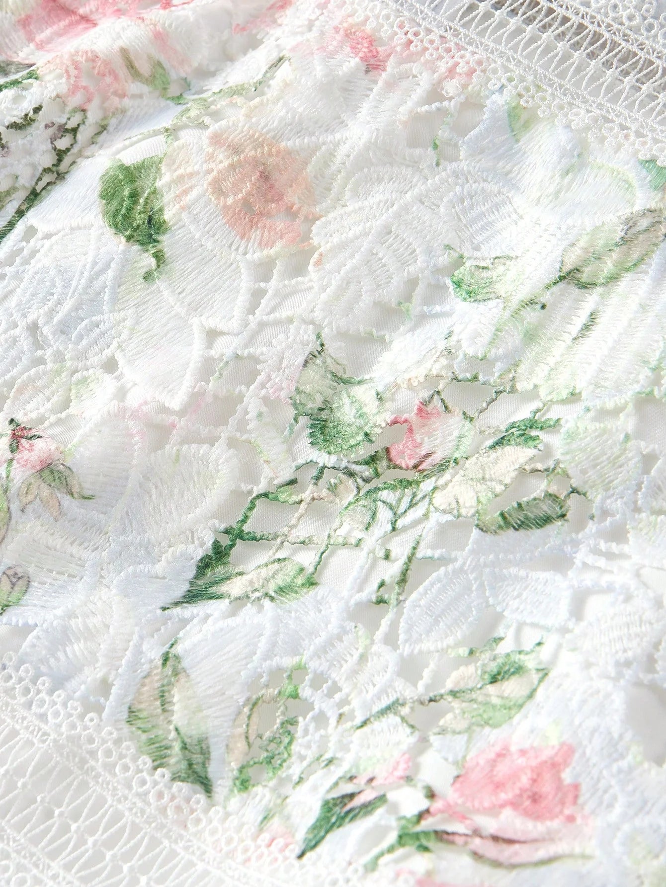 PREMIUM FLORAL PRINT CONTRAST GUIPURE LACE DRESS