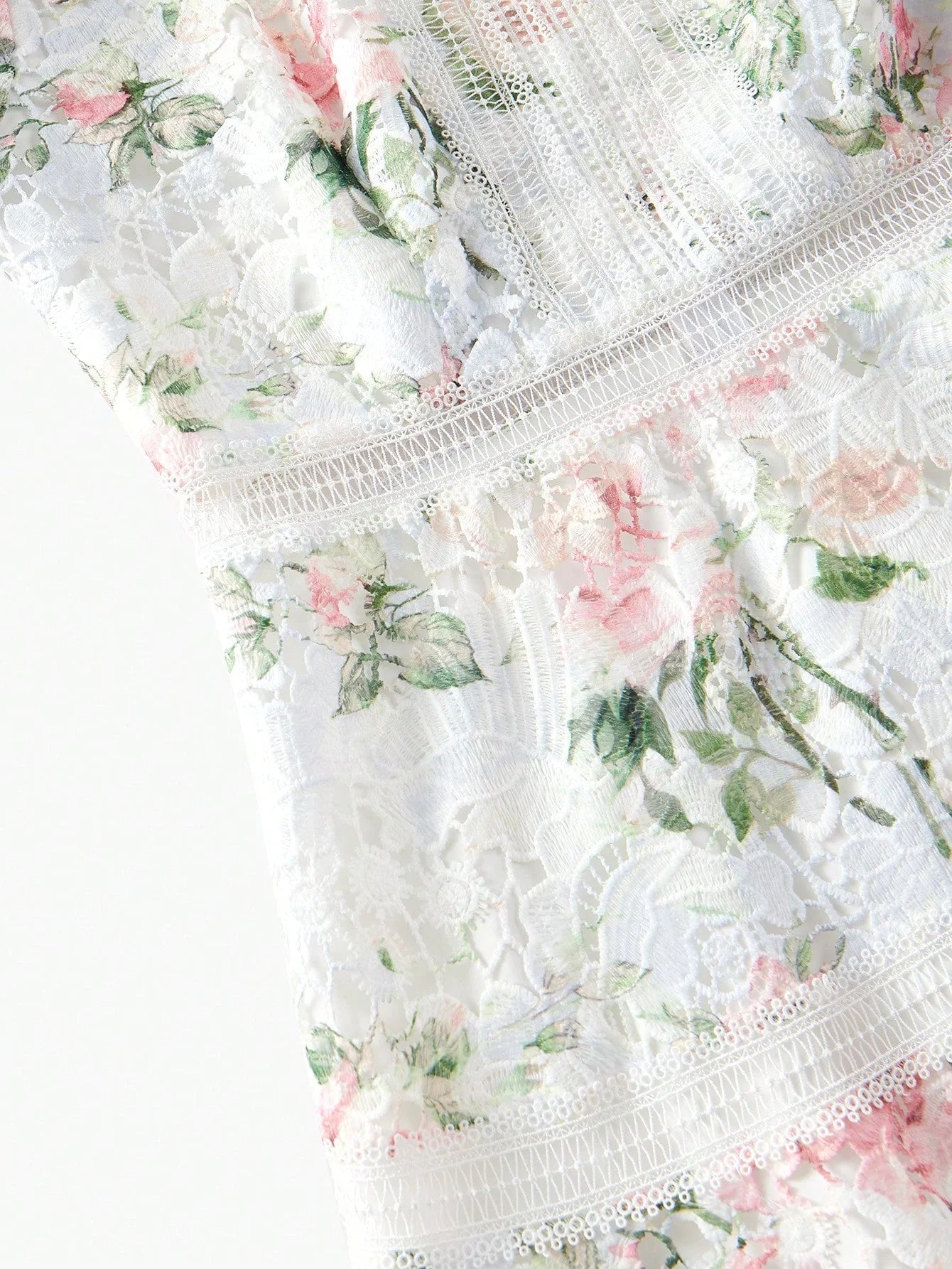 PREMIUM FLORAL PRINT CONTRAST GUIPURE LACE DRESS