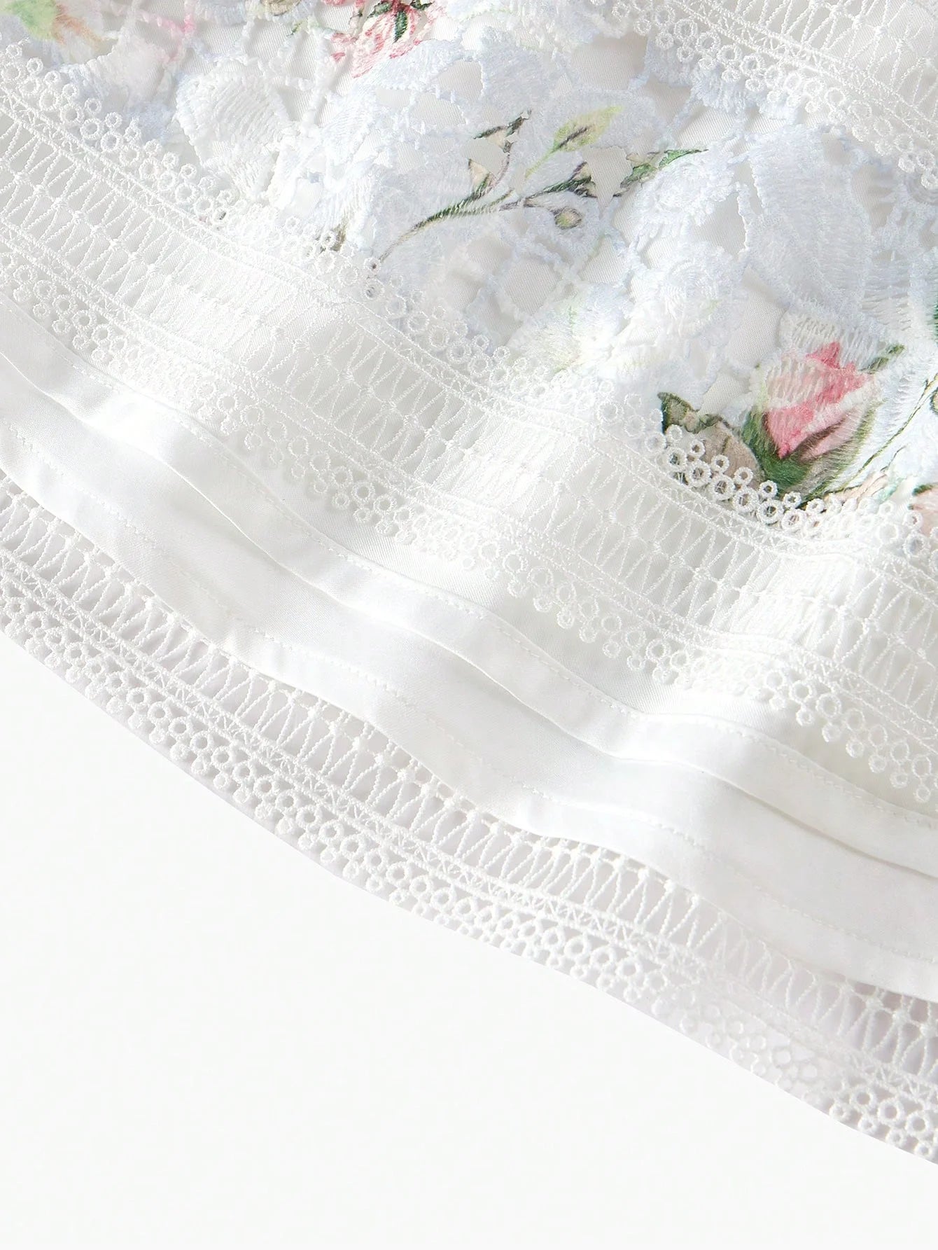 PREMIUM FLORAL PRINT CONTRAST GUIPURE LACE DRESS