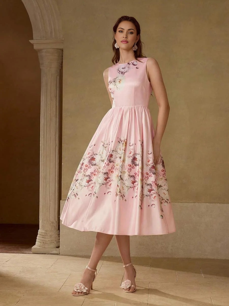 PREMIUM FLORAL PRINT FLARE HEM DRESS