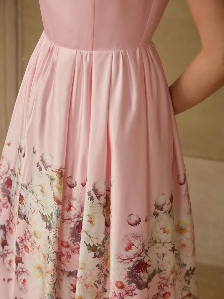 PREMIUM FLORAL PRINT FLARE HEM DRESS