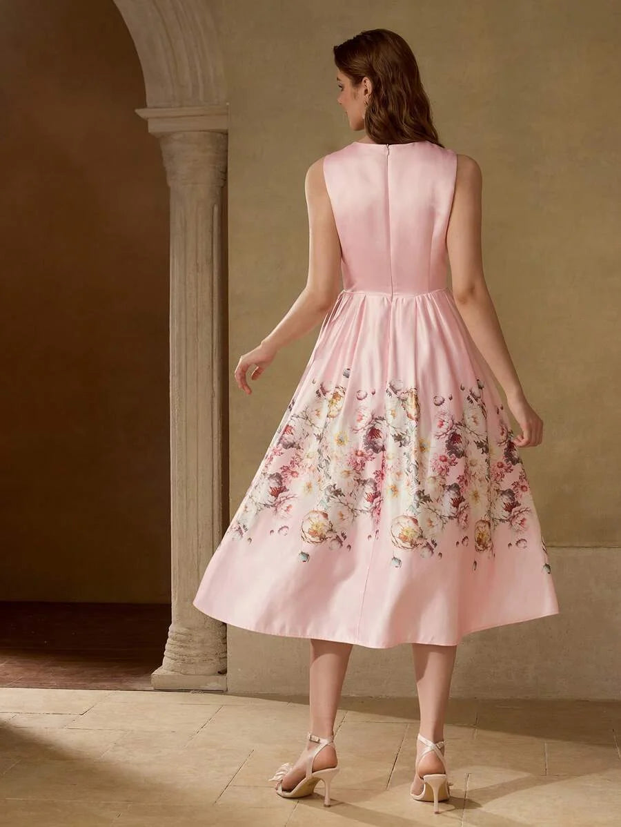 PREMIUM FLORAL PRINT FLARE HEM DRESS