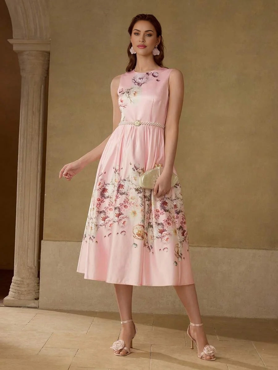 PREMIUM FLORAL PRINT FLARE HEM DRESS