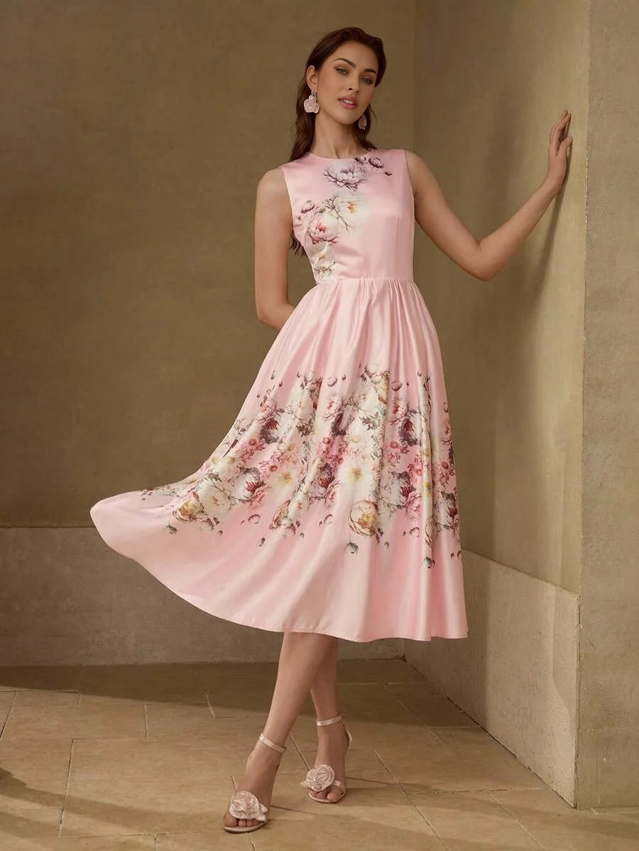 PREMIUM FLORAL PRINT FLARE HEM DRESS