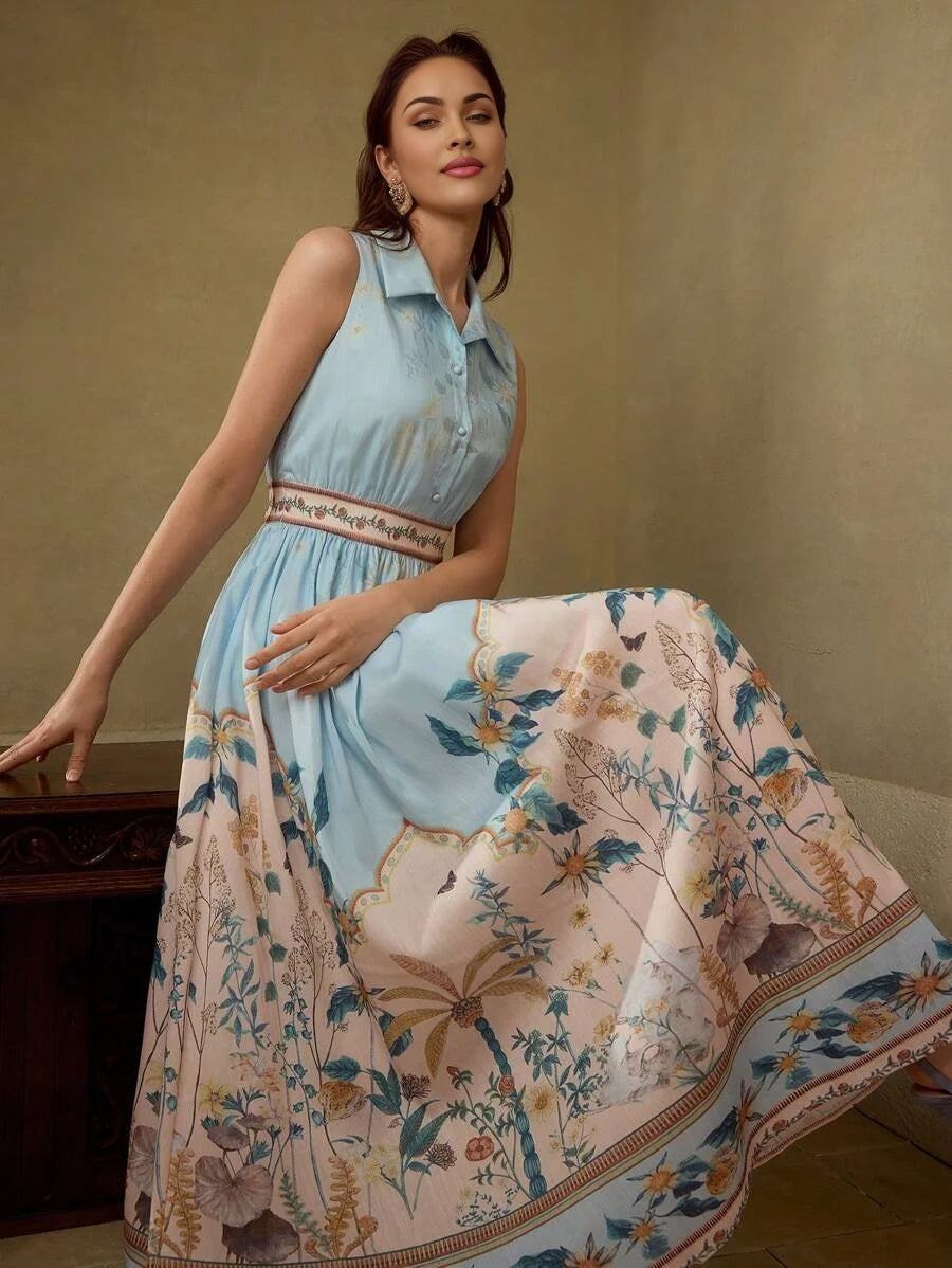 PREMIUM FLORAL PRINT GATHERED DRESS