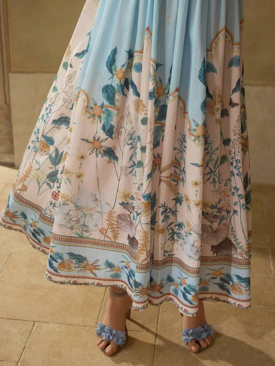 PREMIUM FLORAL PRINT GATHERED DRESS