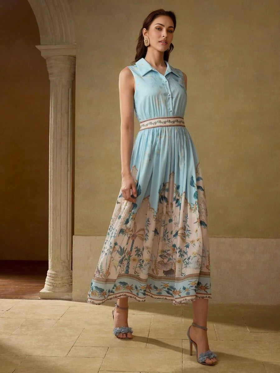 PREMIUM FLORAL PRINT GATHERED DRESS