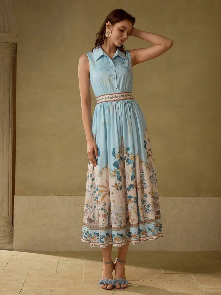 PREMIUM FLORAL PRINT GATHERED DRESS