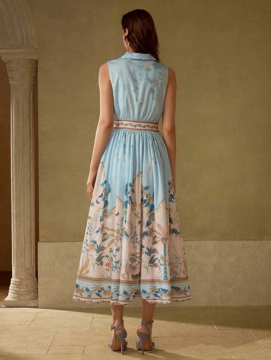 PREMIUM FLORAL PRINT GATHERED DRESS