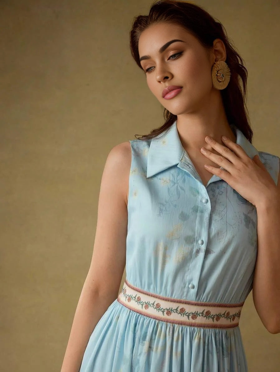 PREMIUM FLORAL PRINT GATHERED DRESS