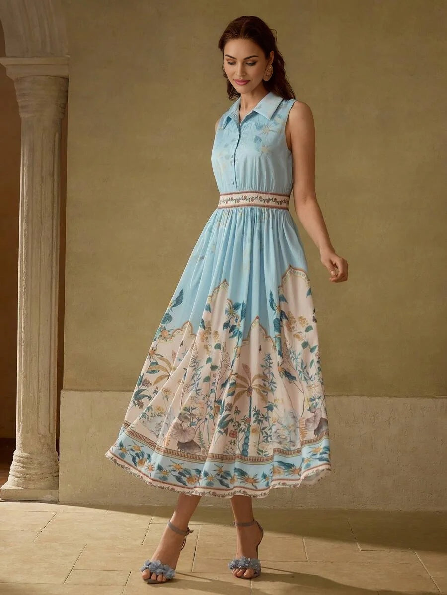 PREMIUM FLORAL PRINT GATHERED DRESS