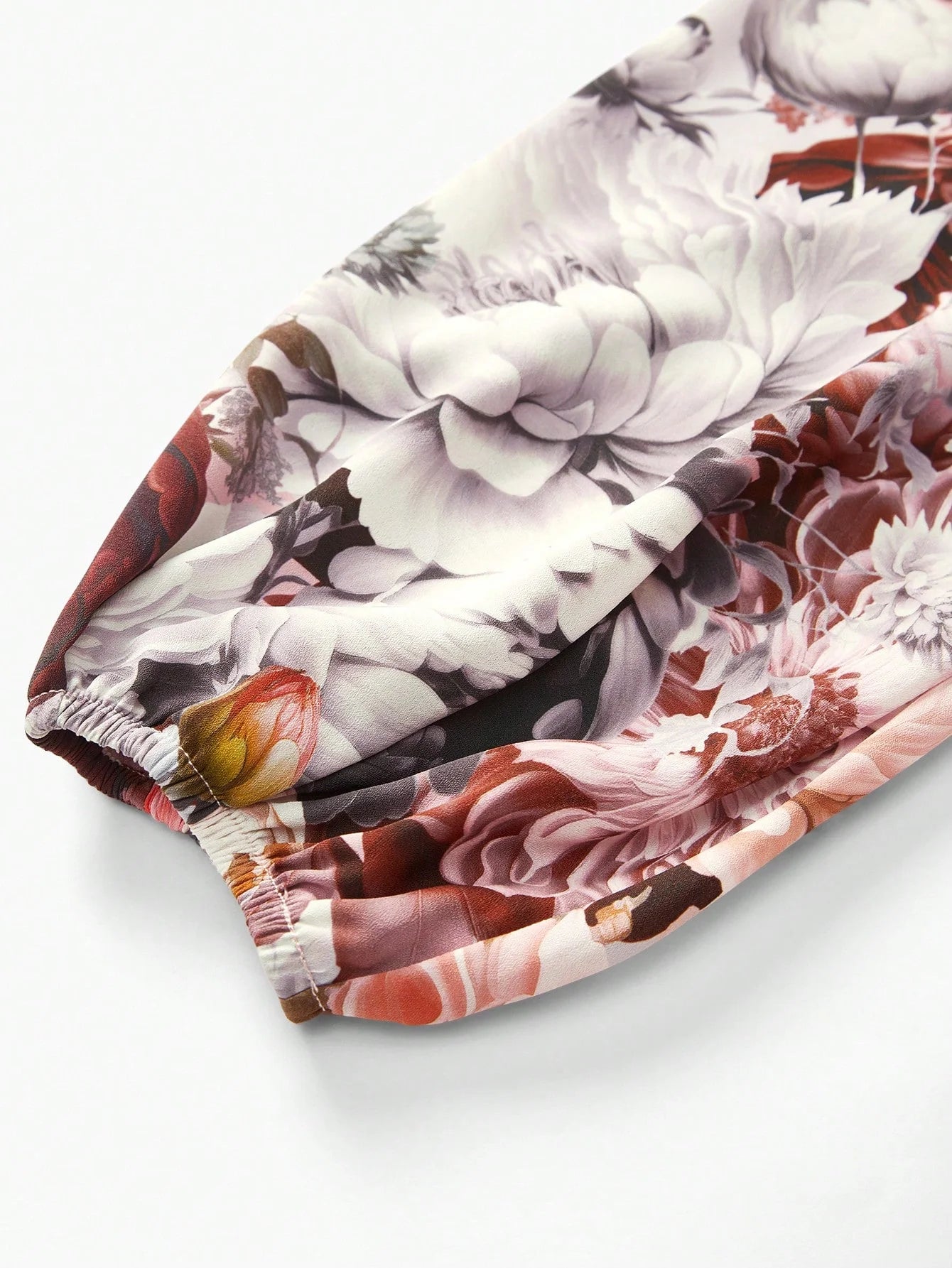 PREMIUM FLORAL PRINT LANTERN SLEEVE RUFFLE TRIM DRESS WITHOUT BELT