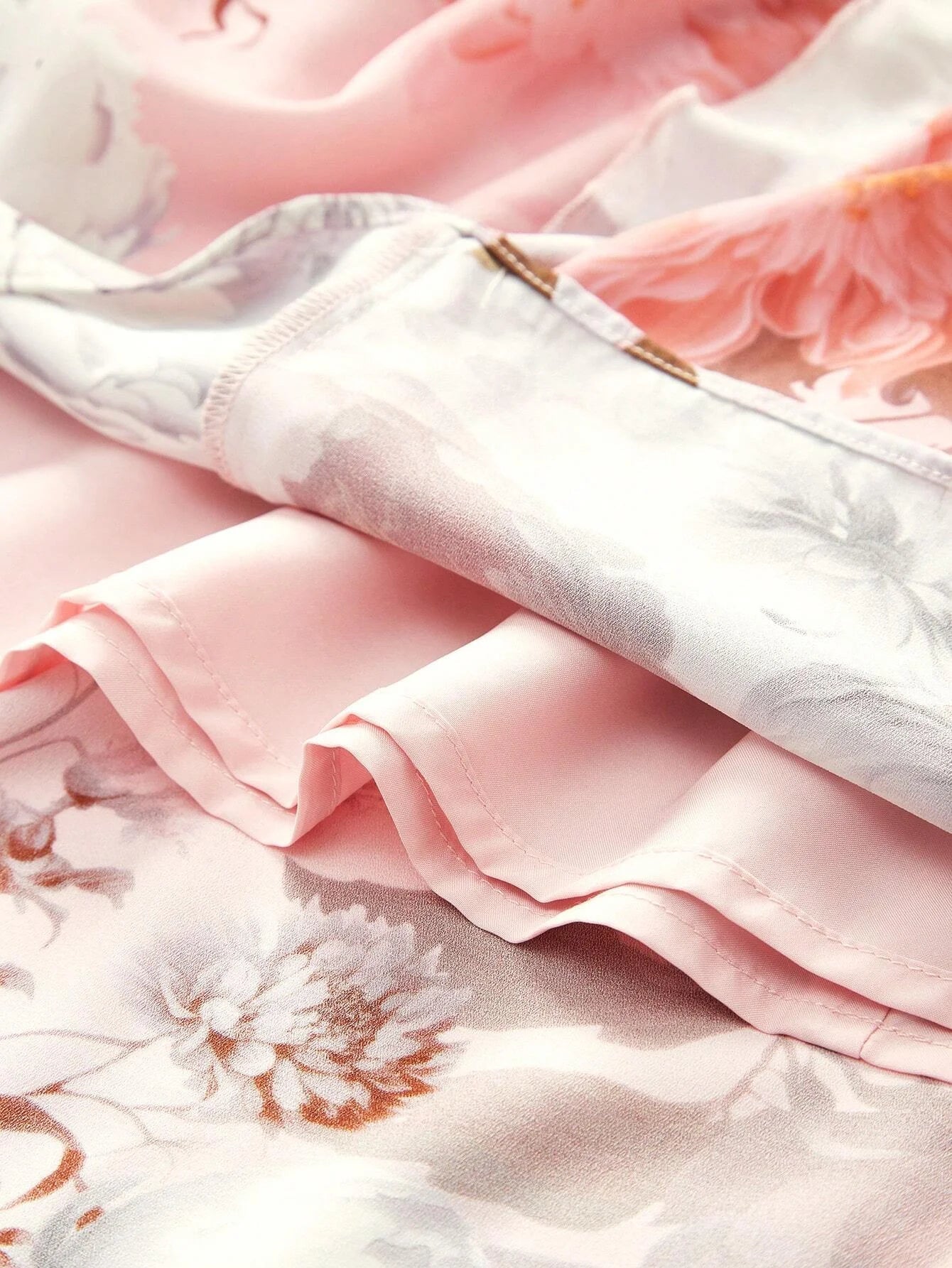 PREMIUM FLORAL PRINT LANTERN SLEEVE RUFFLE TRIM DRESS WITHOUT BELT