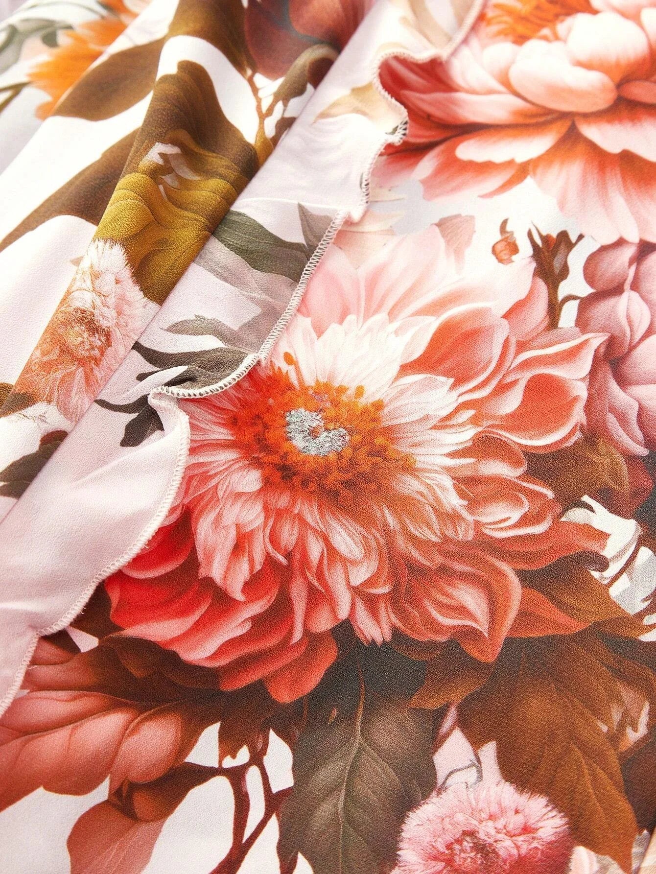 PREMIUM FLORAL PRINT LANTERN SLEEVE RUFFLE TRIM DRESS WITHOUT BELT