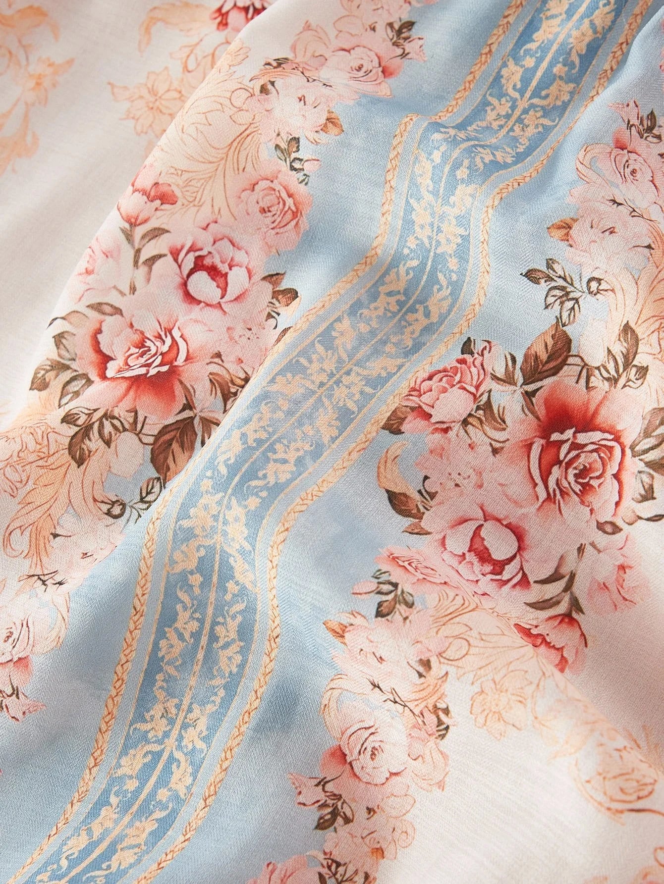 PREMIUM FLORAL PRINT NOTCH NECK BELTED DRESS