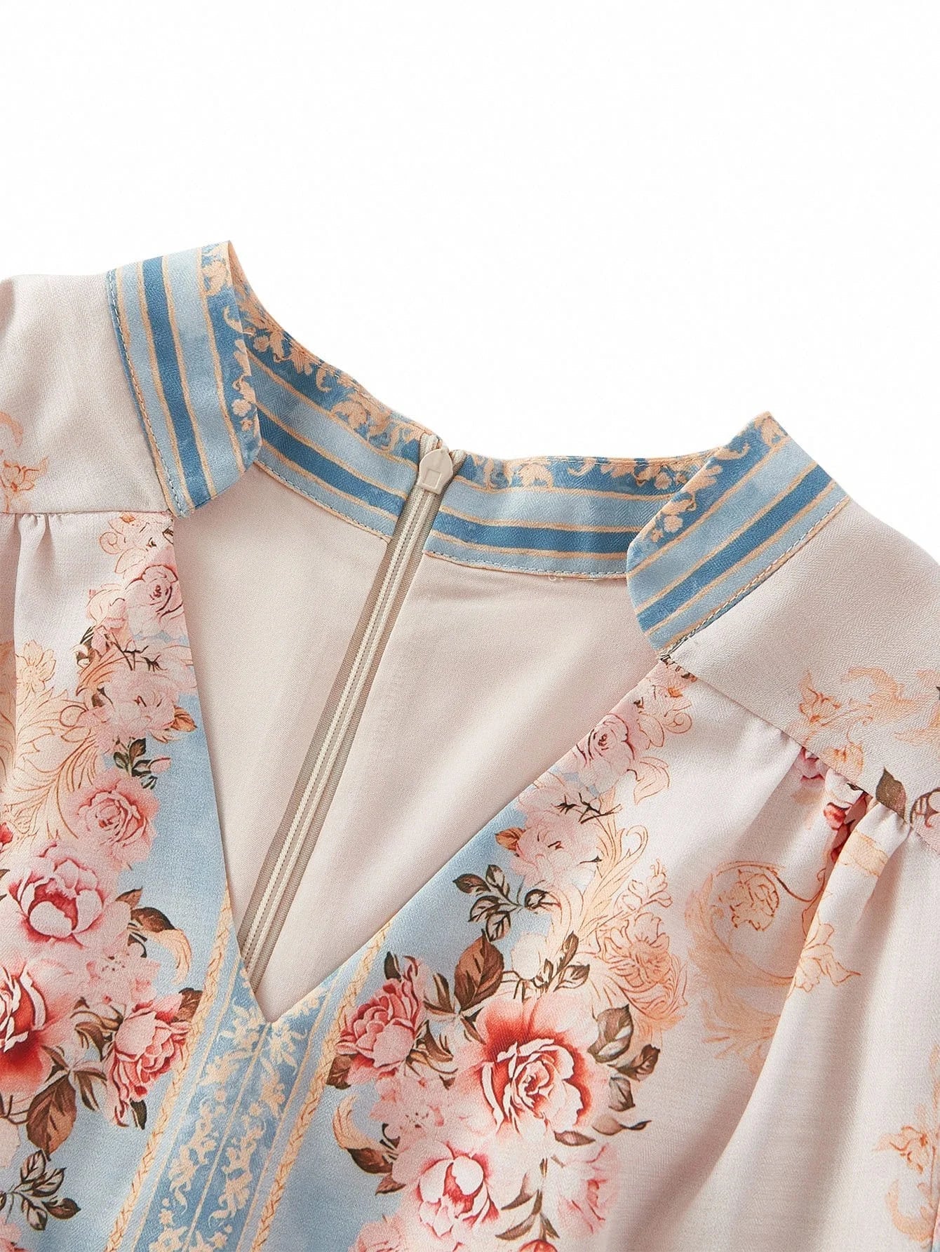 PREMIUM FLORAL PRINT NOTCH NECK BELTED DRESS