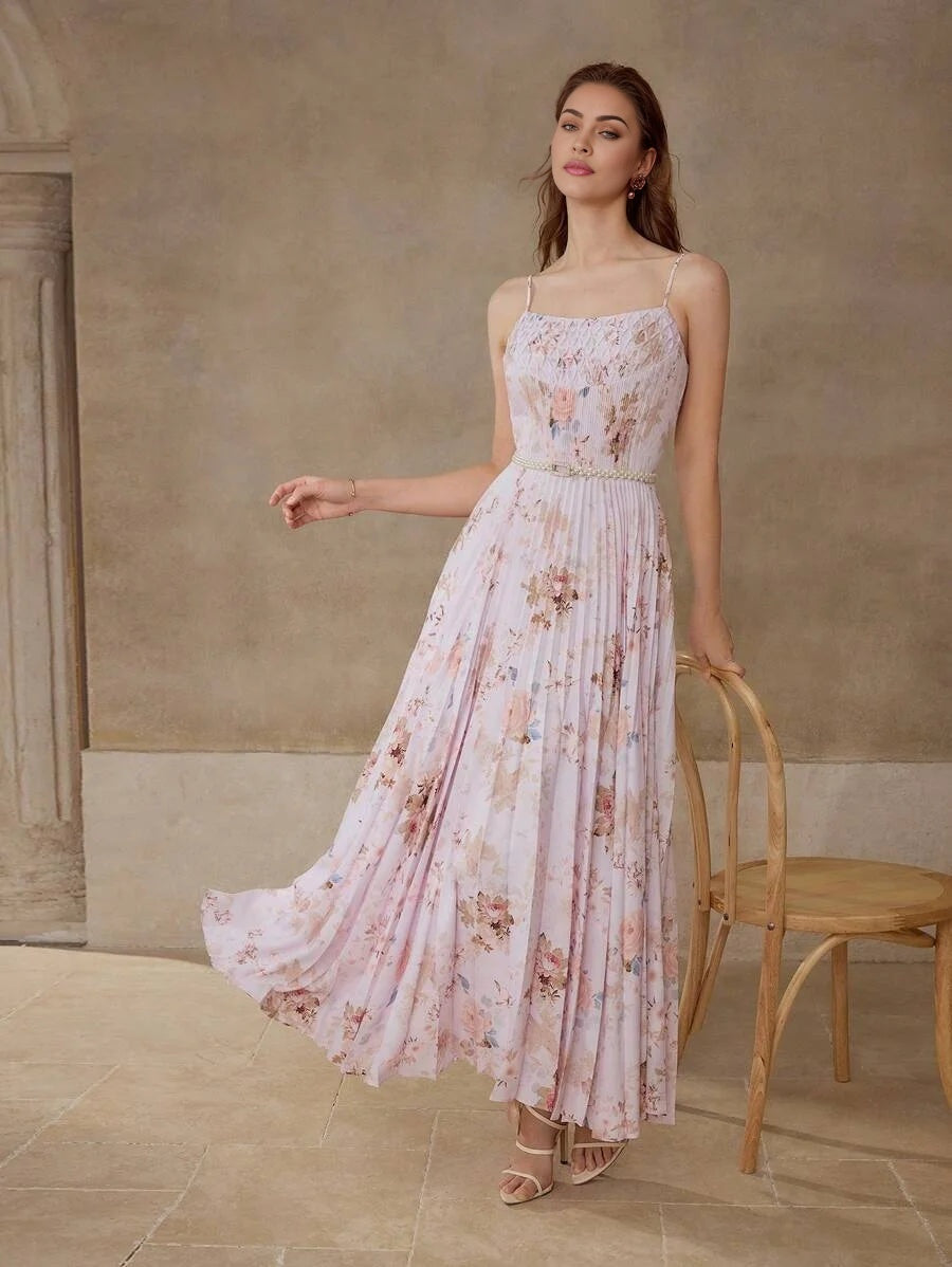 PREMIUM FLORAL PRINT PLEATED CAMI DRESS