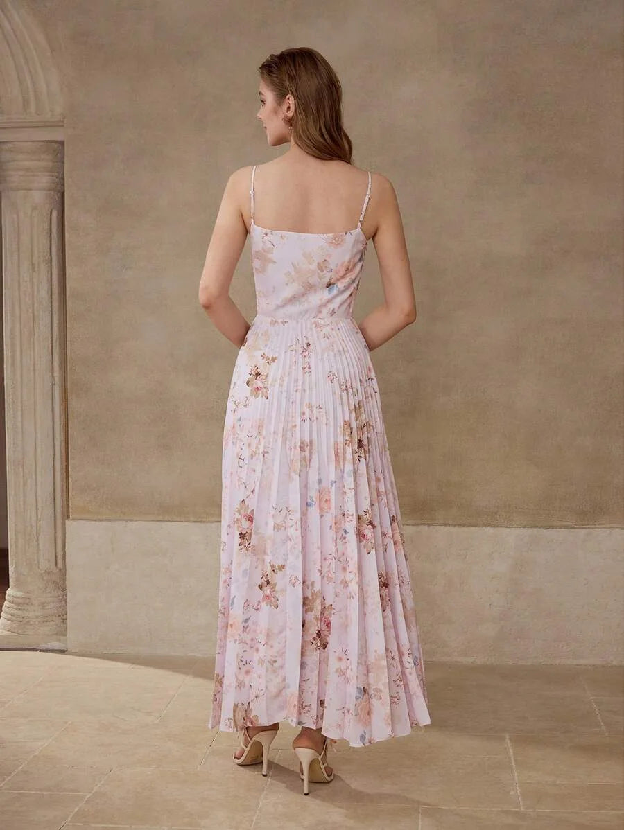 PREMIUM FLORAL PRINT PLEATED CAMI DRESS