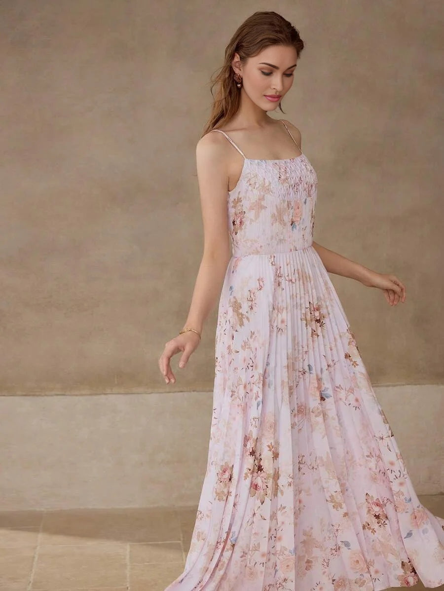 PREMIUM FLORAL PRINT PLEATED CAMI DRESS