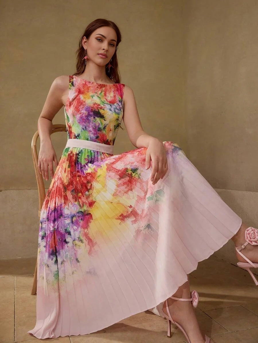 PREMIUM FLORAL PRINT PLEATED DRESS
