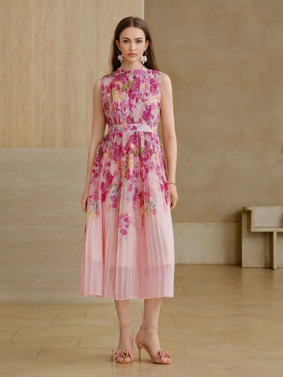 PREMIUM FLORAL PRINT PLEATED DRESS