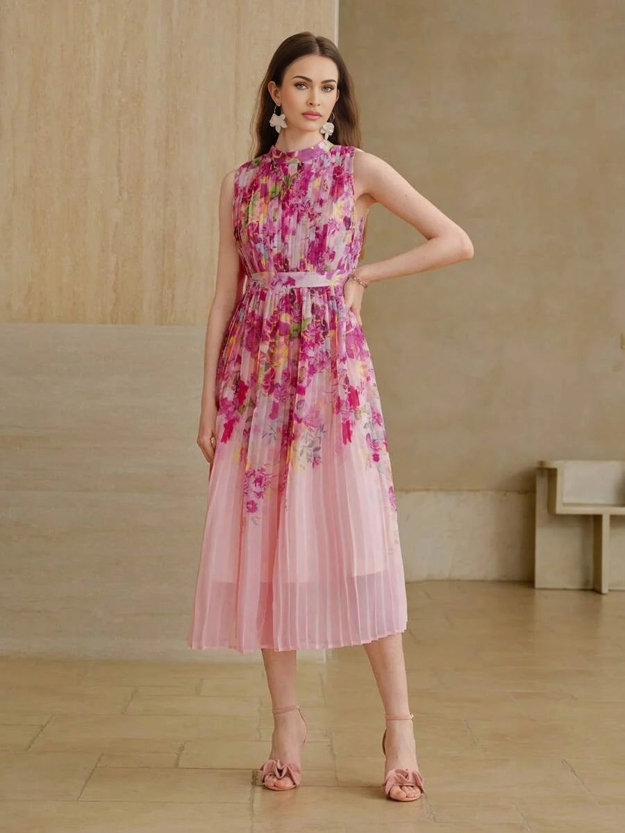 PREMIUM FLORAL PRINT PLEATED DRESS