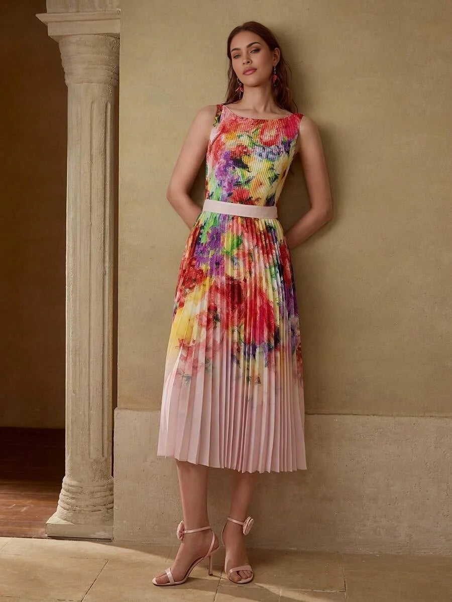 PREMIUM FLORAL PRINT PLEATED DRESS