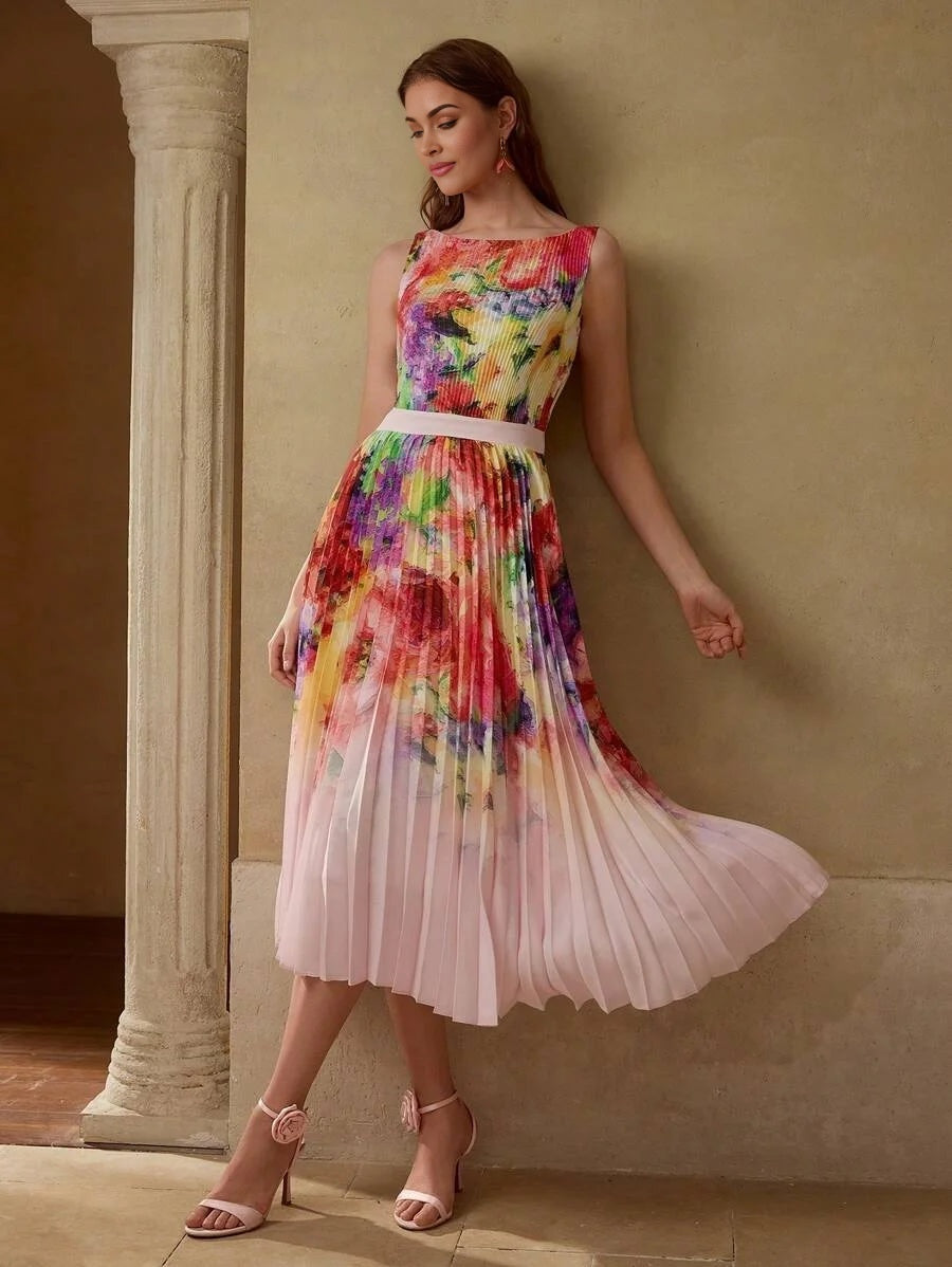 PREMIUM FLORAL PRINT PLEATED DRESS