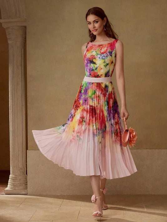 PREMIUM FLORAL PRINT PLEATED DRESS