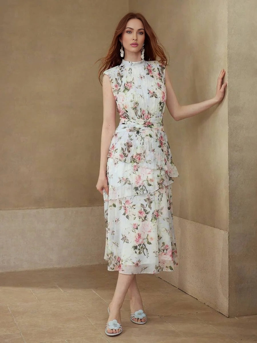 PREMIUM FLORAL PRINT RUCHED DRESS