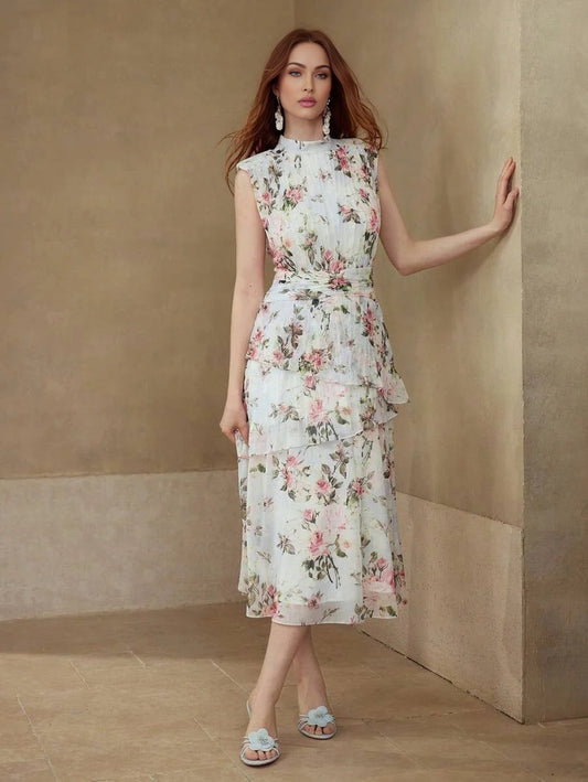 PREMIUM FLORAL PRINT RUCHED DRESS