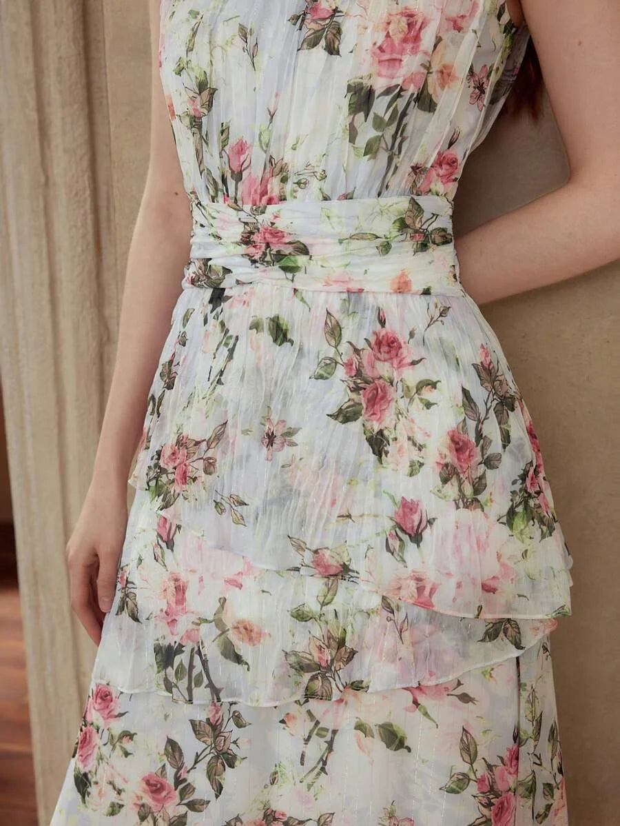 PREMIUM FLORAL PRINT RUCHED DRESS