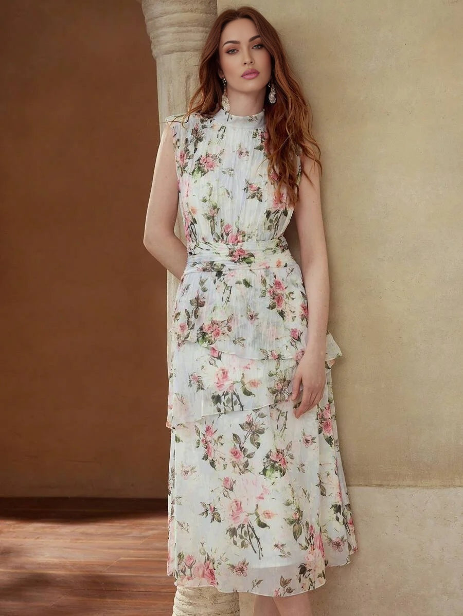 PREMIUM FLORAL PRINT RUCHED DRESS