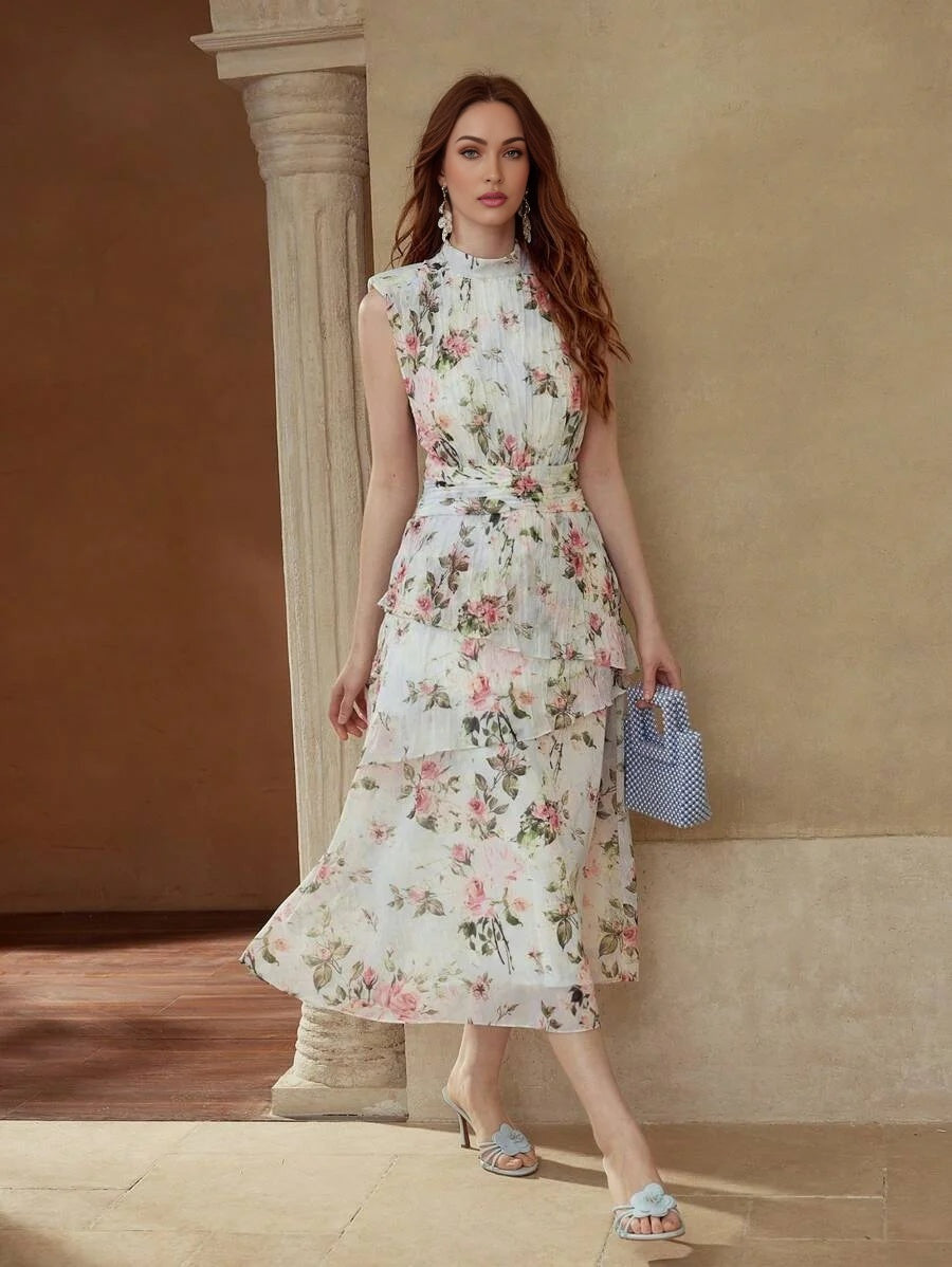 PREMIUM FLORAL PRINT RUCHED DRESS