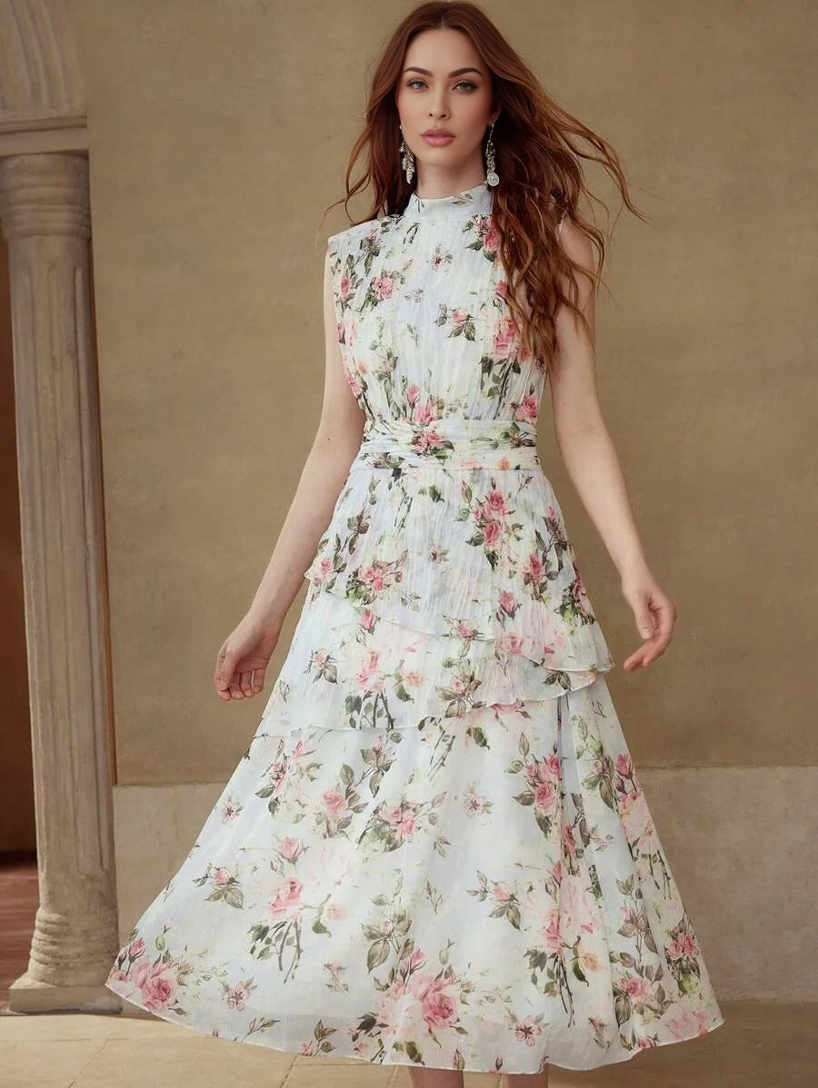 PREMIUM FLORAL PRINT RUCHED DRESS