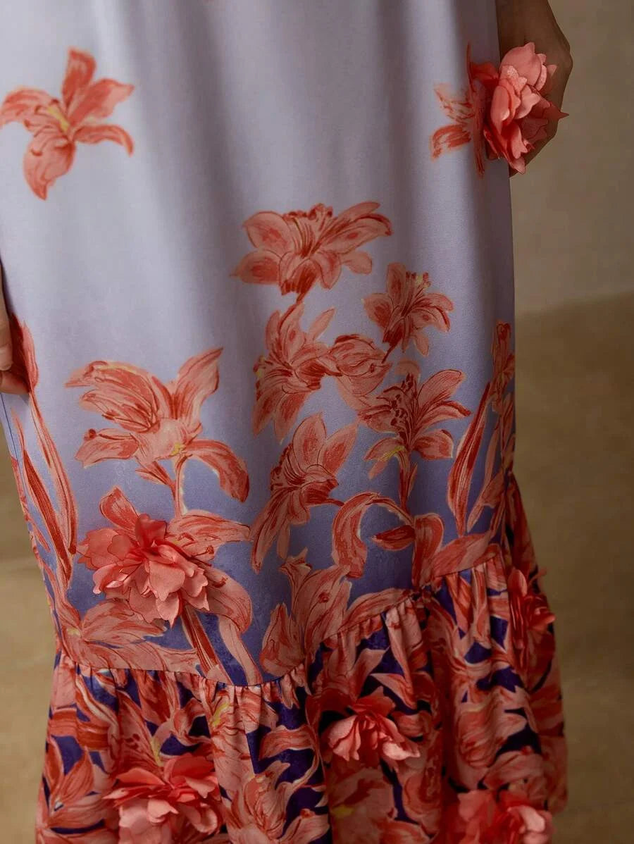 PREMIUM FLORAL PRINT RUFFLE HEM DRESS