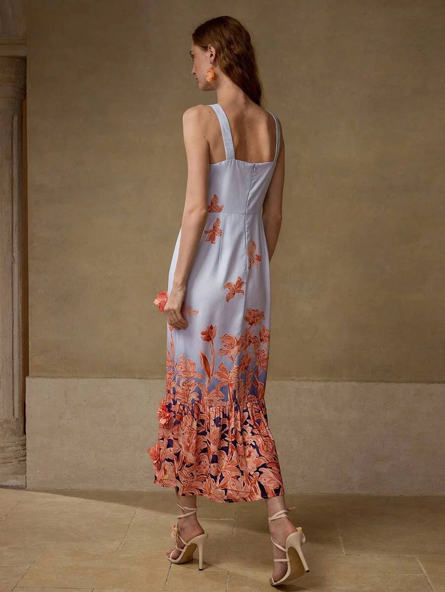 PREMIUM FLORAL PRINT RUFFLE HEM DRESS