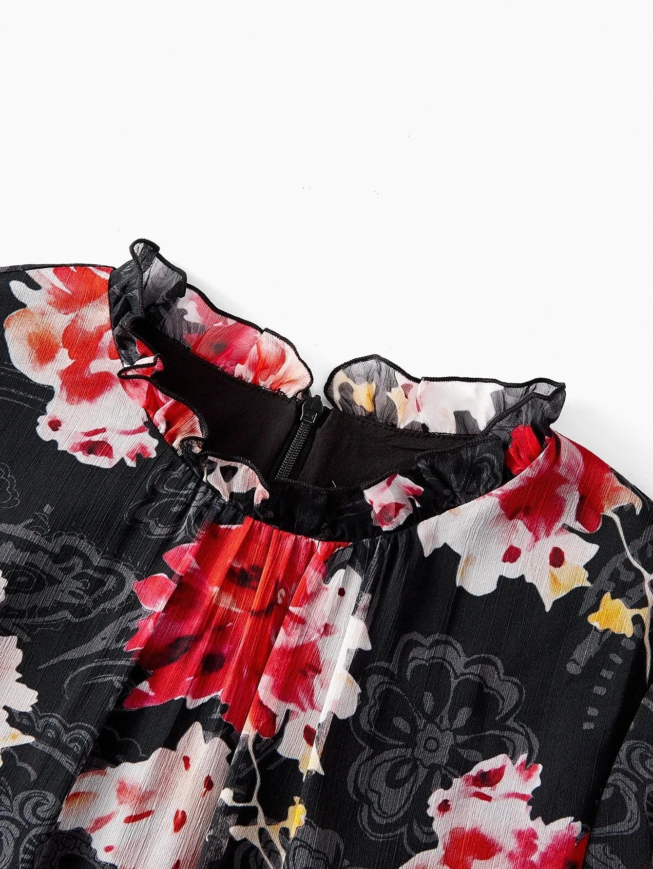 PREMIUM FLORAL PRINT RUFFLE HEM DRESS