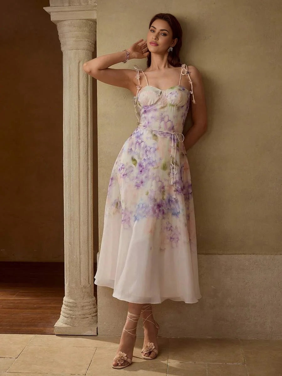 PREMIUM FLORAL PRINT SHIRRED DRESS