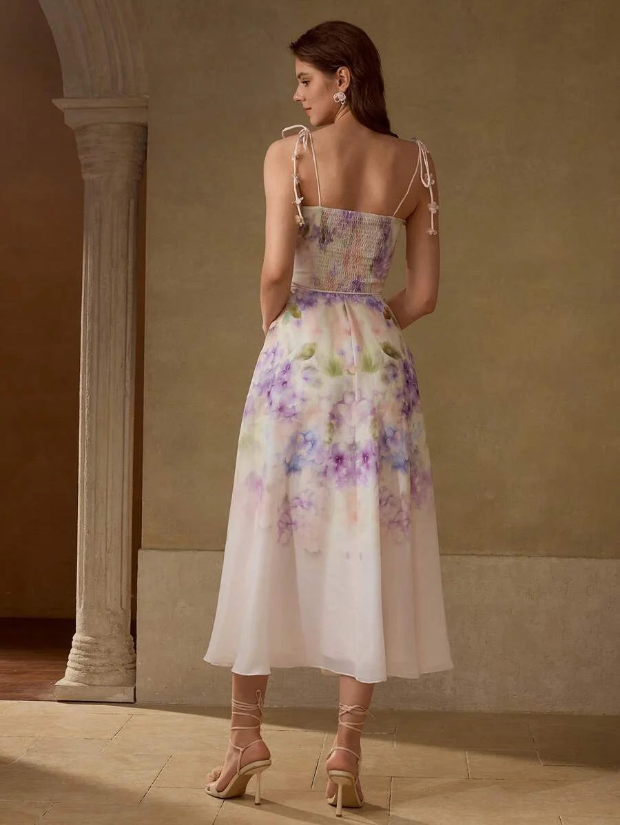 PREMIUM FLORAL PRINT SHIRRED DRESS