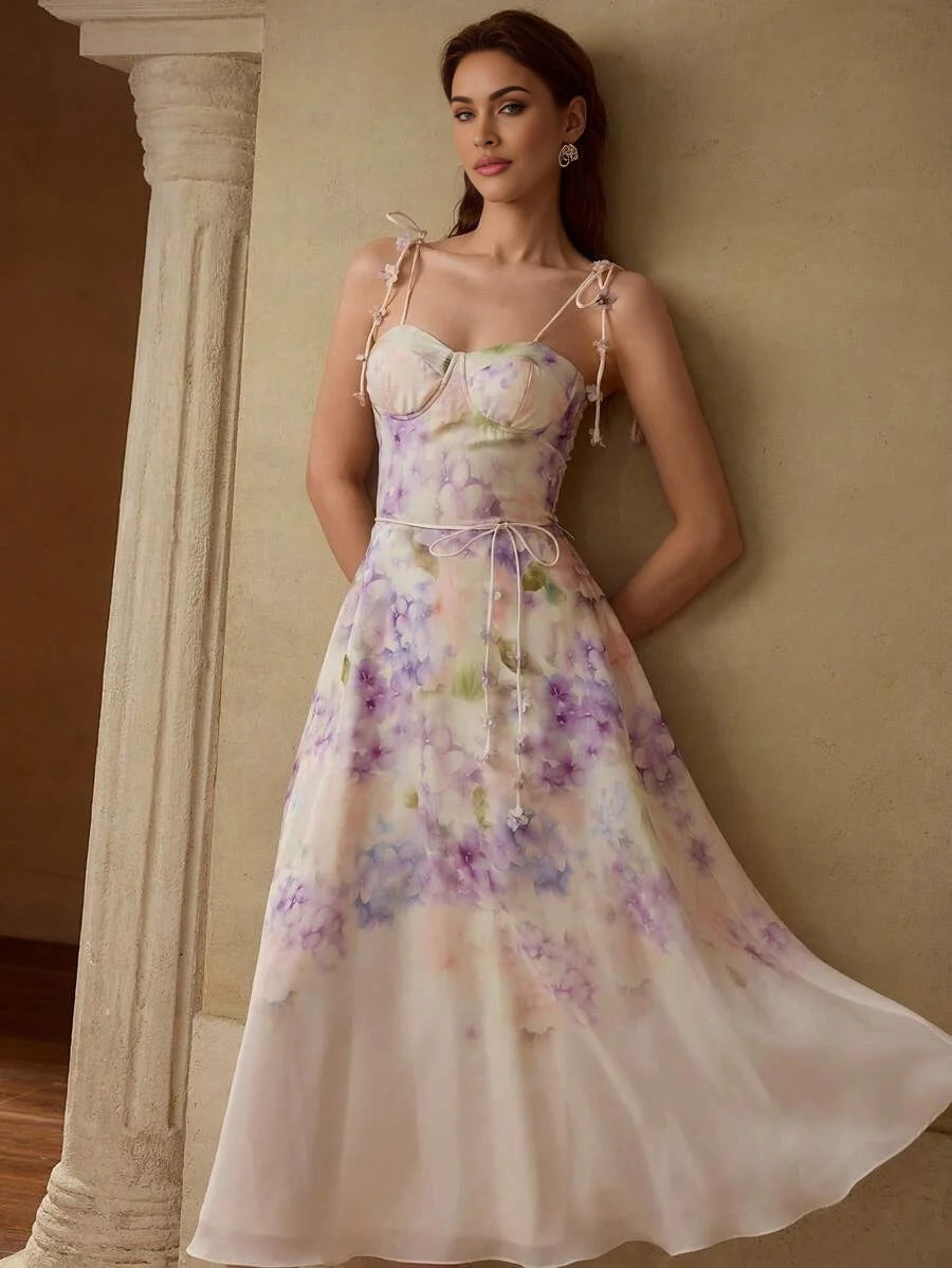 PREMIUM FLORAL PRINT SHIRRED DRESS