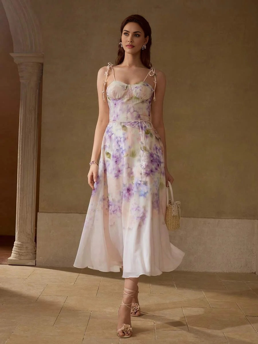 PREMIUM FLORAL PRINT SHIRRED DRESS