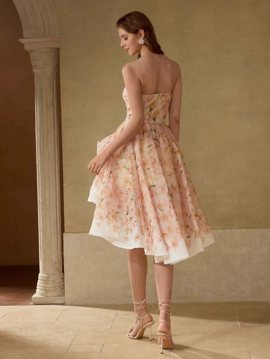 PREMIUM FLORAL PRINT TIERED LAYER COCKTAIL DRESS