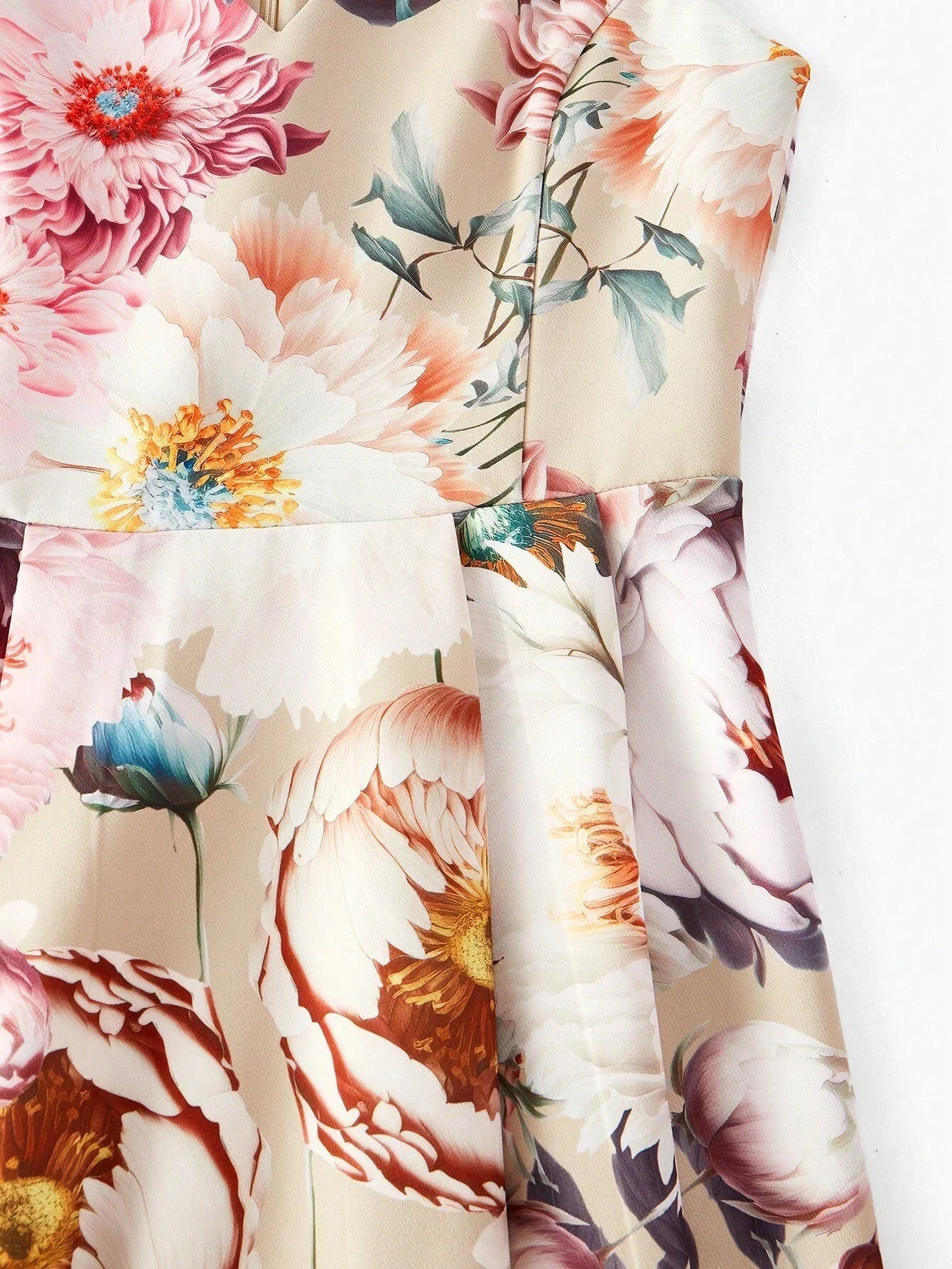 PREMIUM FLORAL PRINT VNECK FLARE HEM MIDI DRESS WITHOUT BELT WOMEN OUTFIT